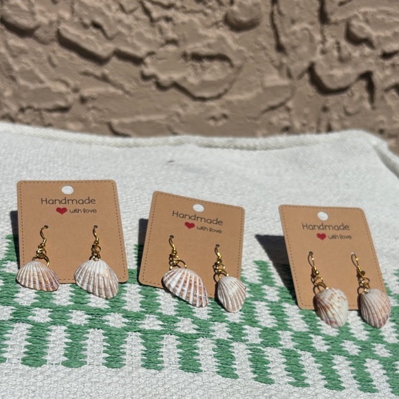 Handmade Shell Earrings with Gold Accents - Picture 3 of 4